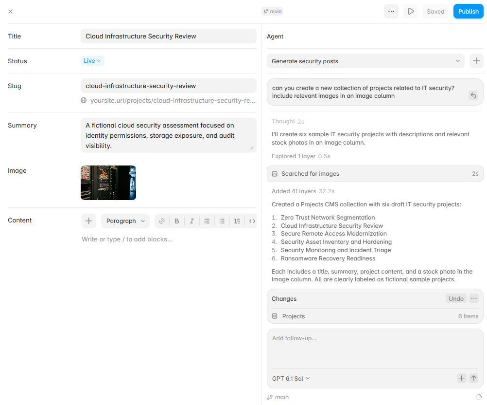 Creating CMS collections and items by chatting with Framer's agent