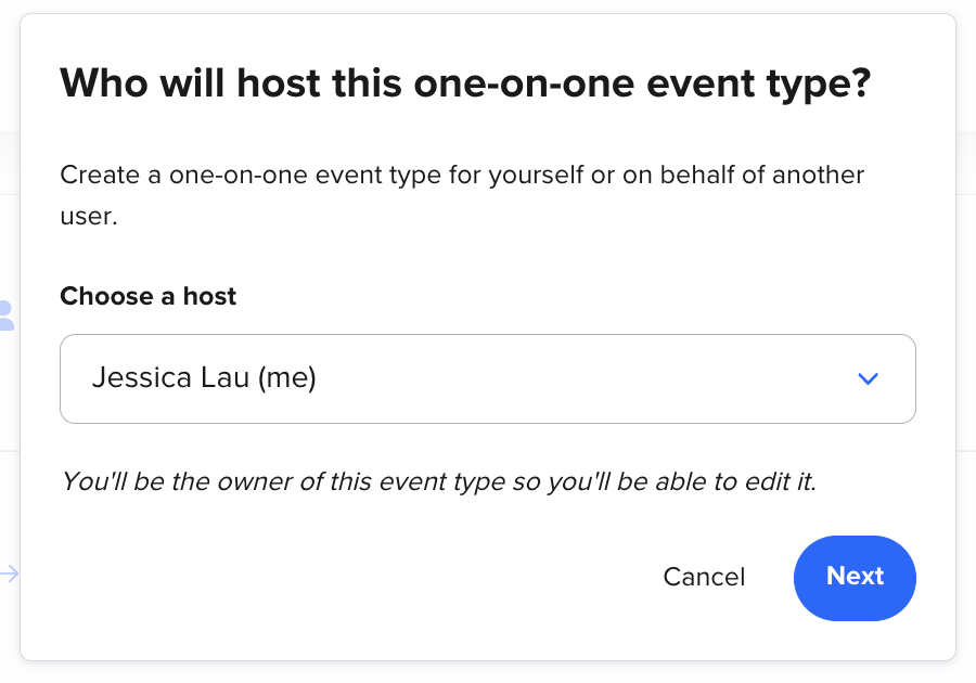 How to choose a host for a one-on-one event type in Calendly.