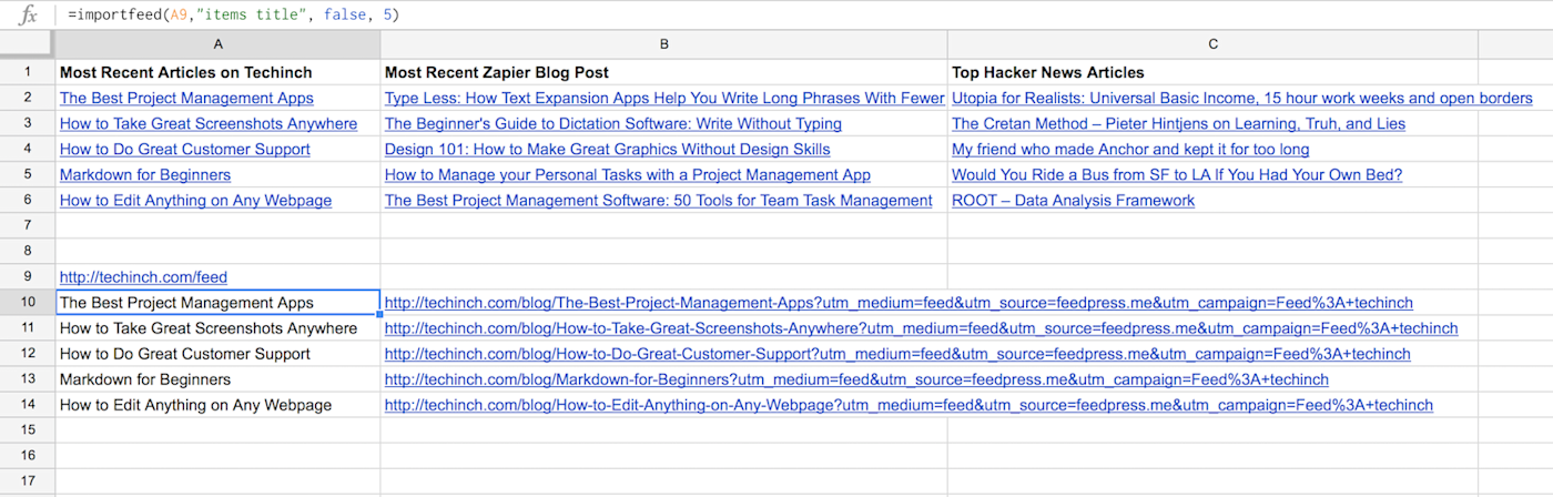 Import RSS into Google Sheets