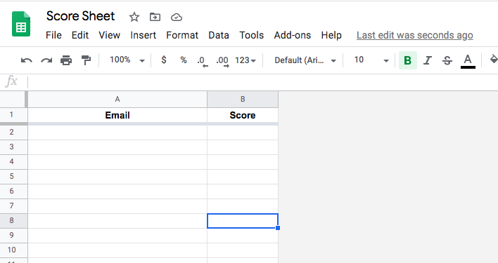 A Google Sheet set up to receive scores from your students.