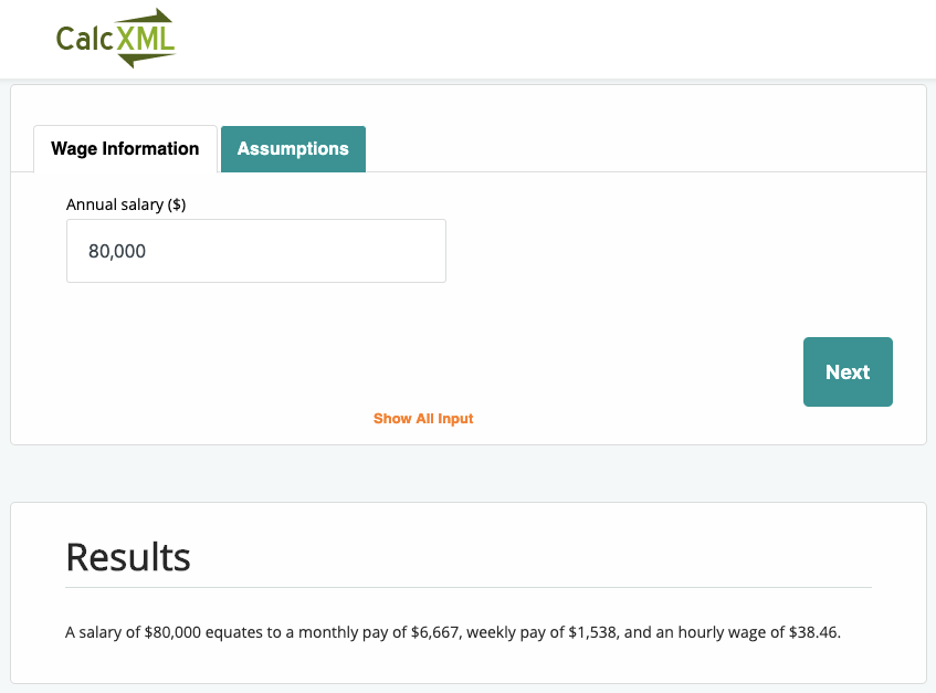 CalcXML hourly rate calculator