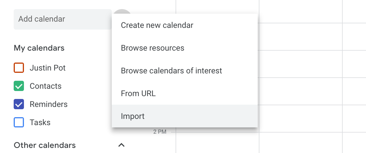 Google Calendar import