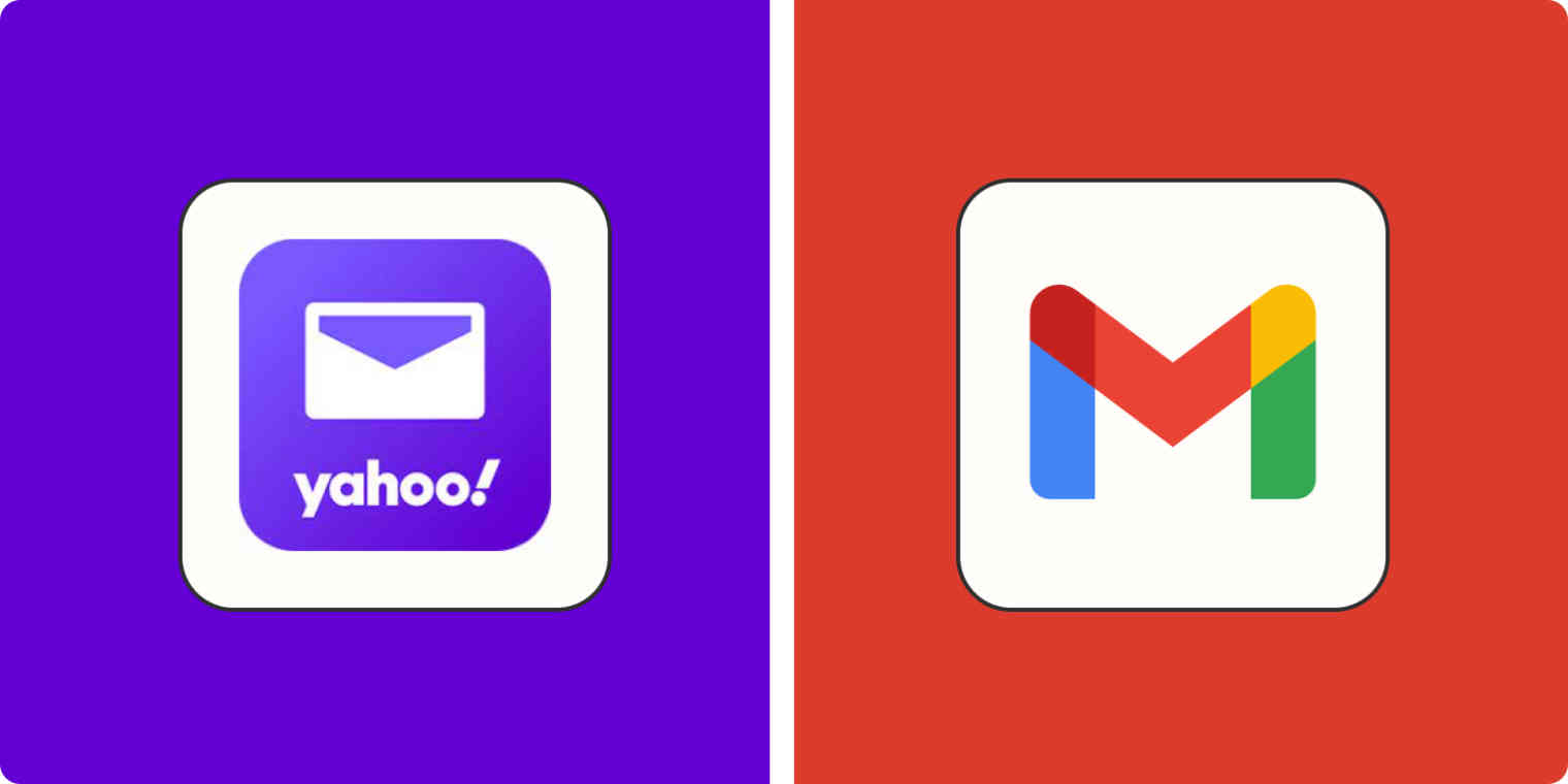 Hero image for app comparisons with the logos of Yahoo Mail and Gmail