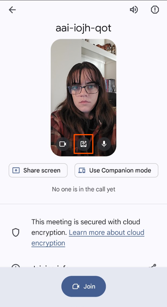 Screenshot of mobile Google Meet meeting