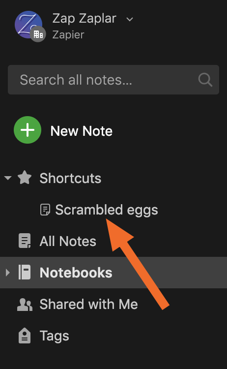 Shortcuts in left sidebar