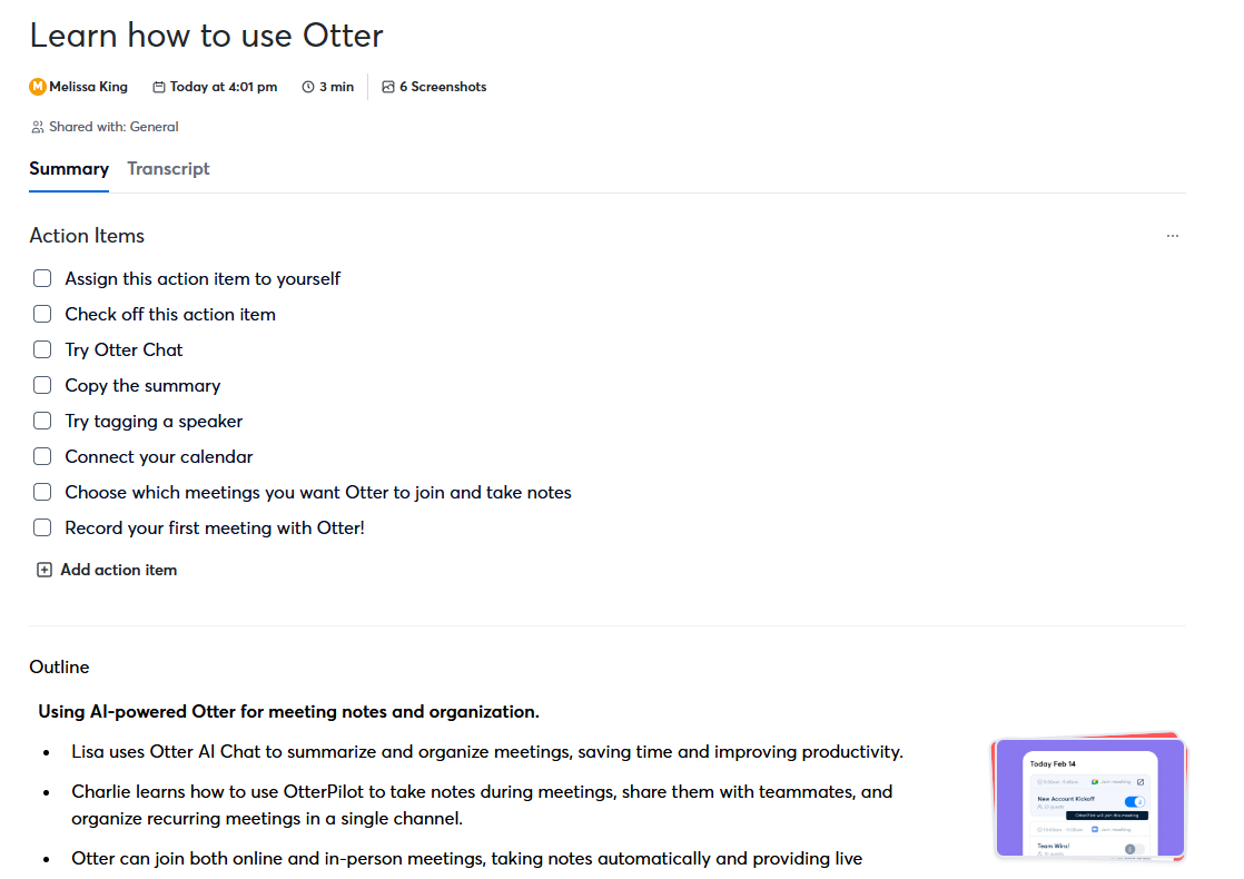 Action items from Otter.ai