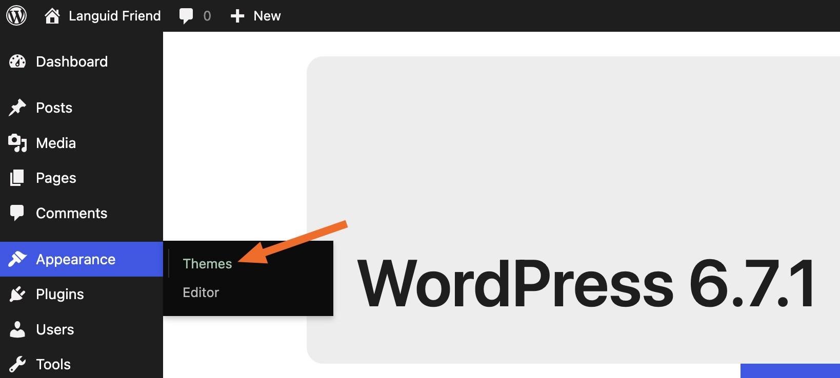 Screenshot of the themes option in WordPress