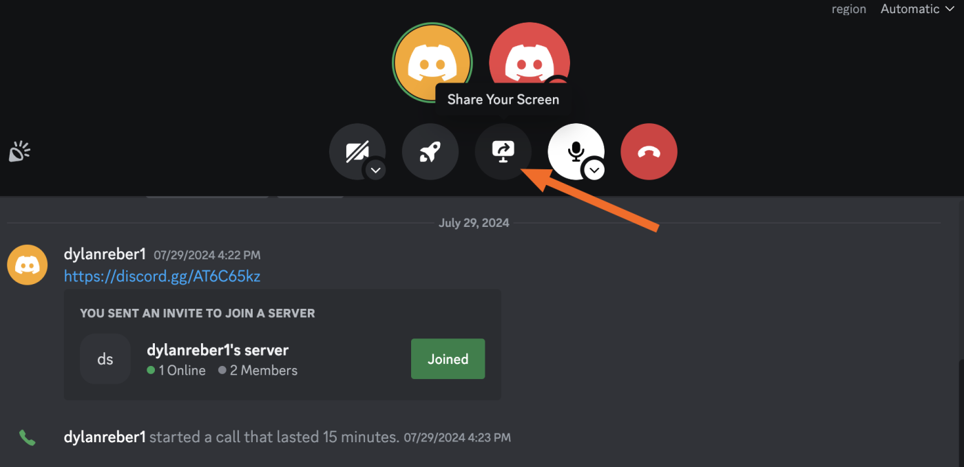 Image showing how to share your screen from a private Discord call