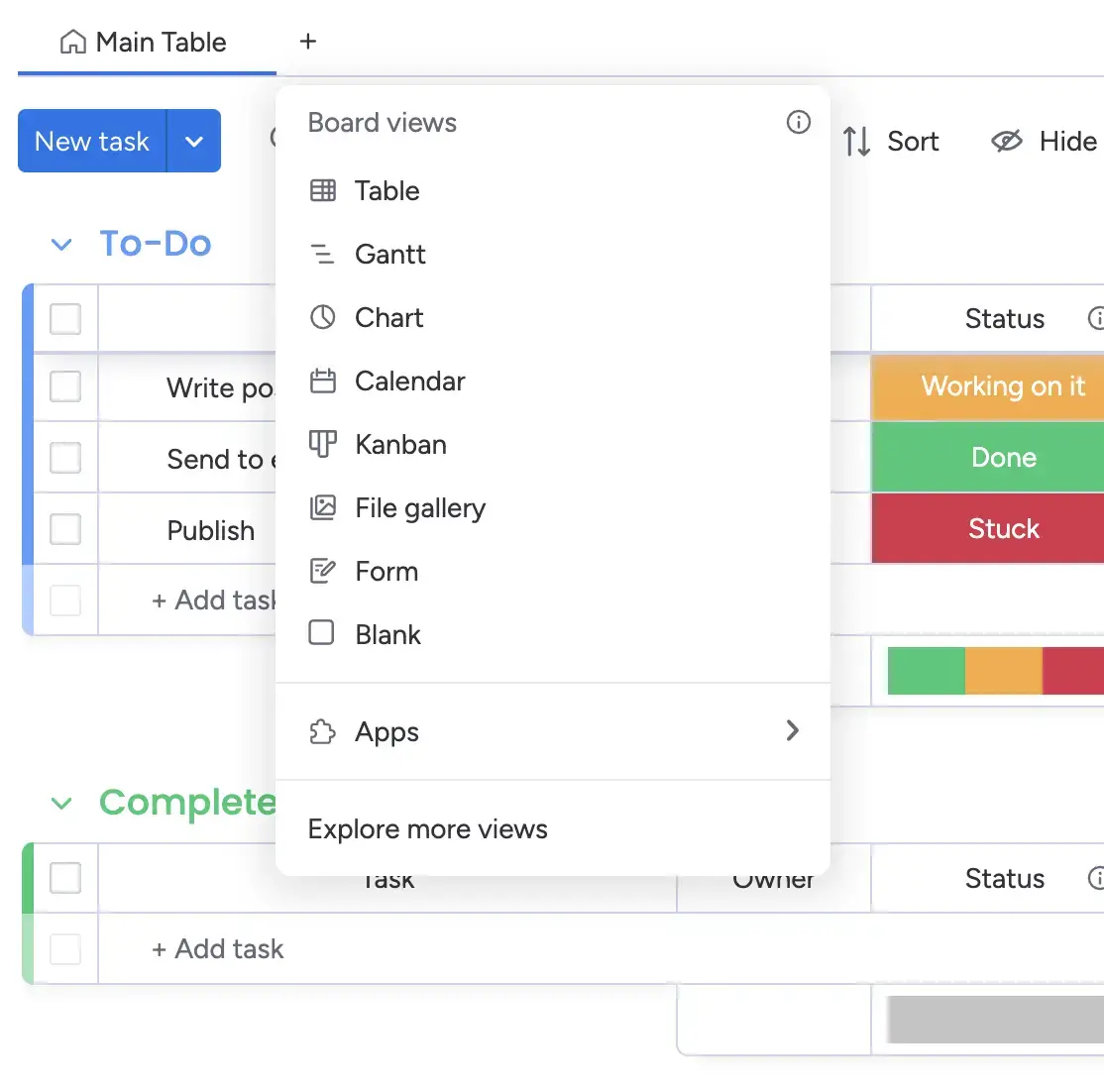 Screenshot of the author's monday.com project visualization