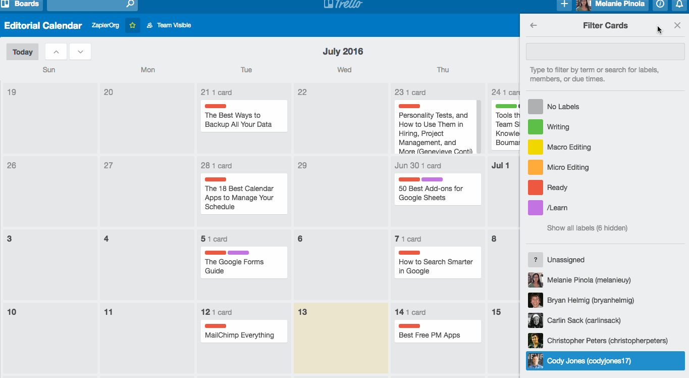 Trello Calendar Filter