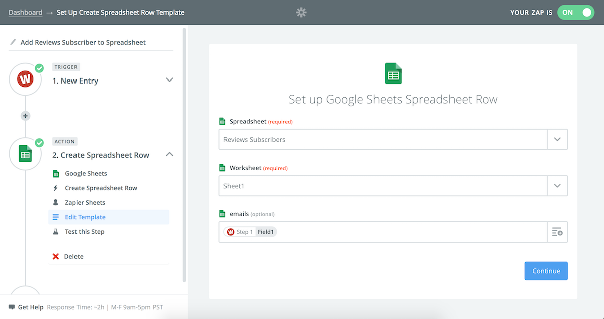 Google Sheets Zap