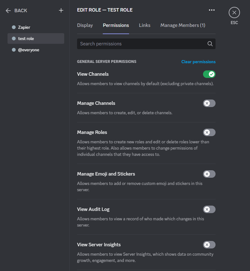 Role permissions in Discord