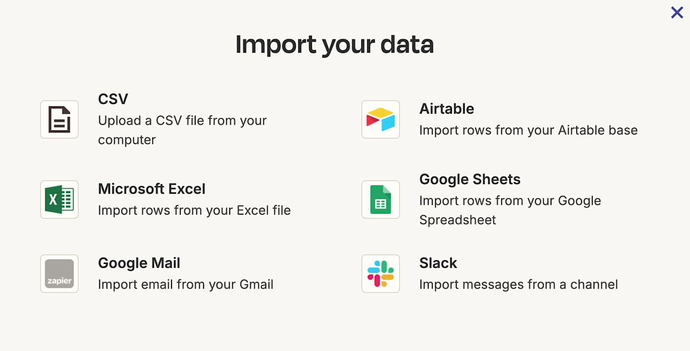 Screenshot of data options in Zapier