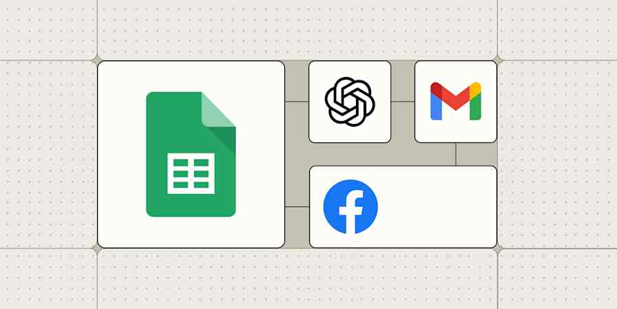Hero image with the Google Sheets logo connected to the the logos of Facebook, Gmail, and Microsoft Teams with dots