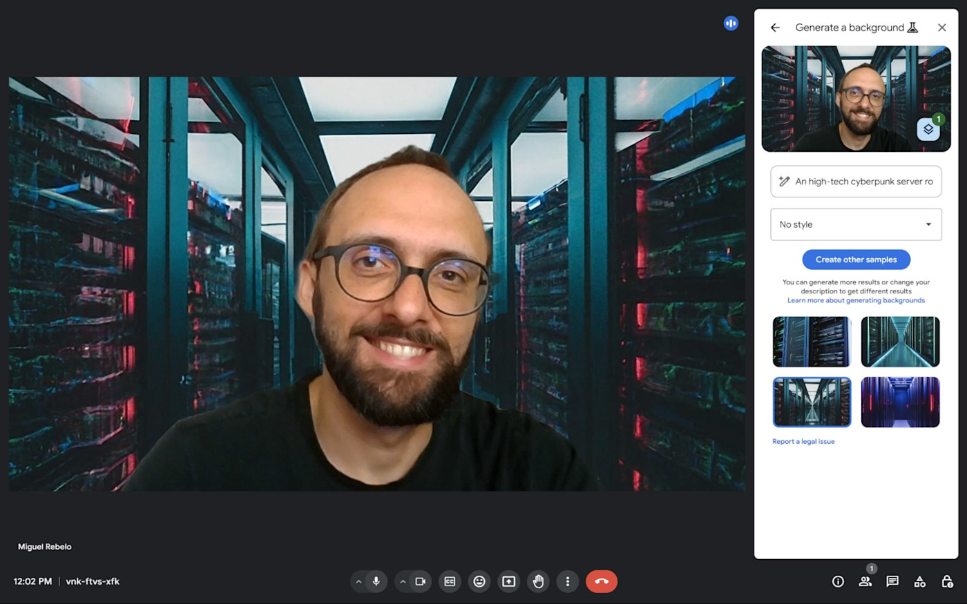 Gemini in Google Meet, with an AI-generated background