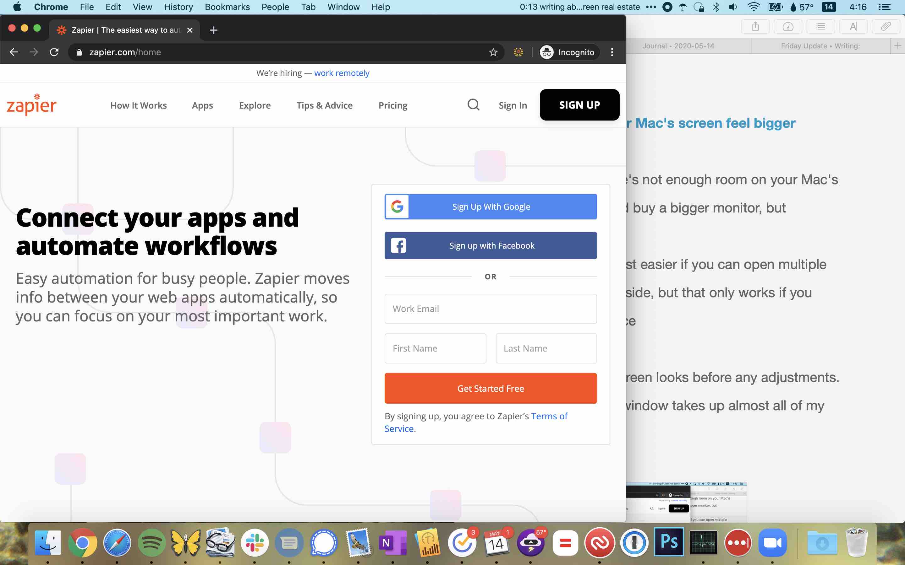 Two Mac windows with default settings