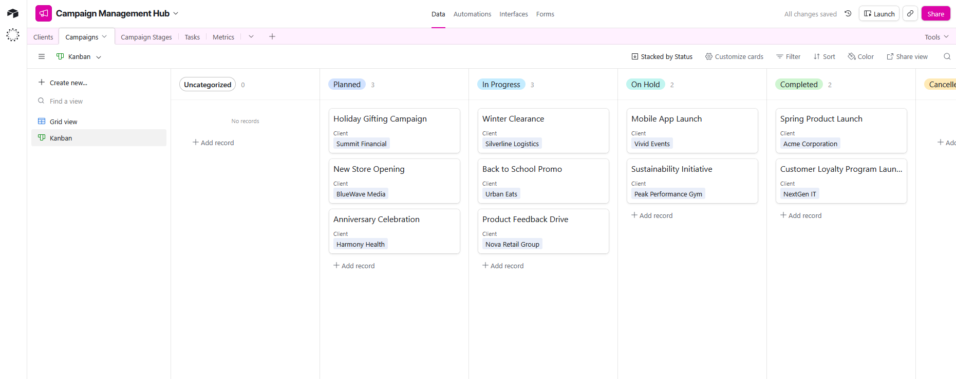 A gallery view in Airtable