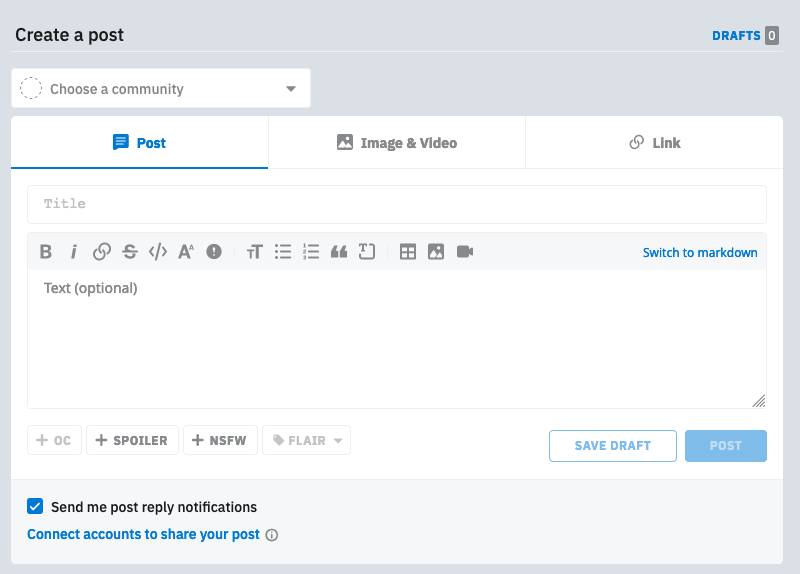 Post editor in Reddit