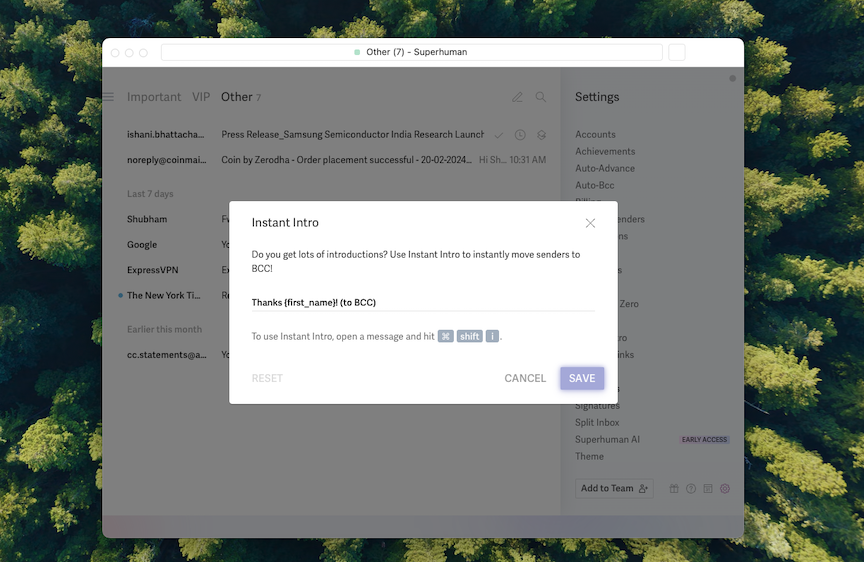 Superhuman's Instant Intro tool
