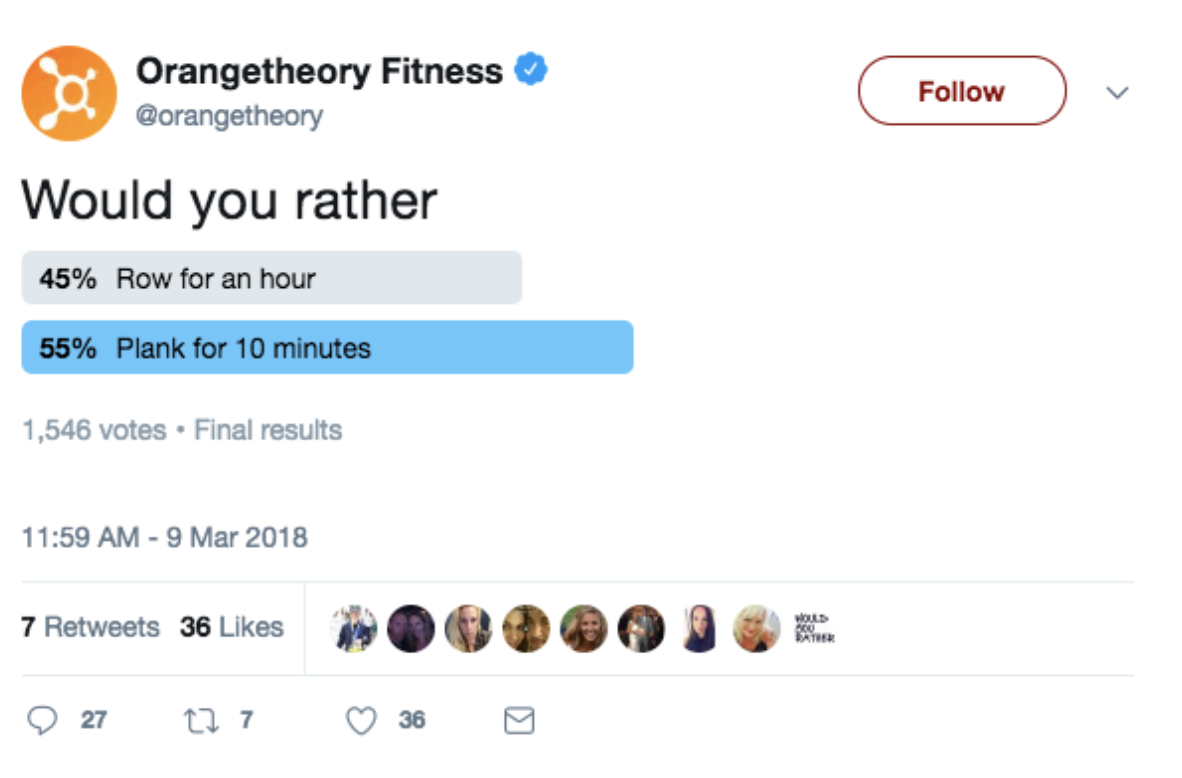 Orangetheory Fitness poll on twitter