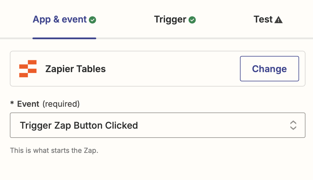 Screenshot of app and event in zap editor