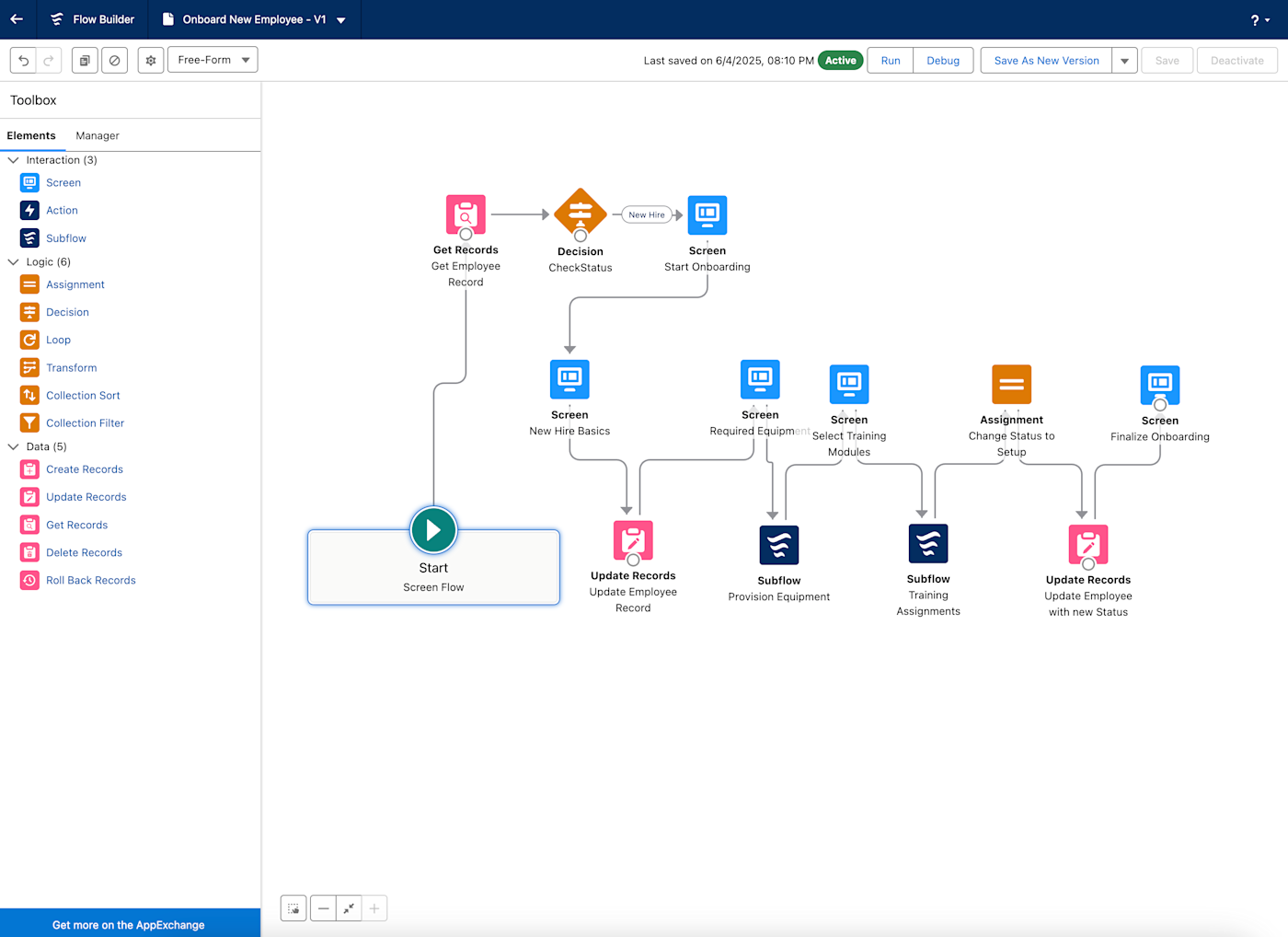 Screenshot of the Salesforce Automation tool, Flow.
