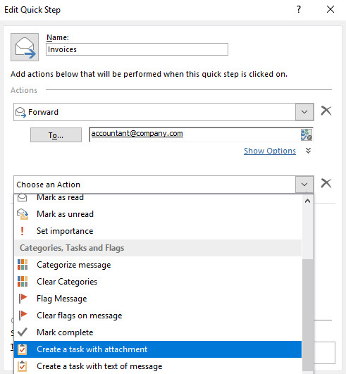 outlook quick steps save attachment