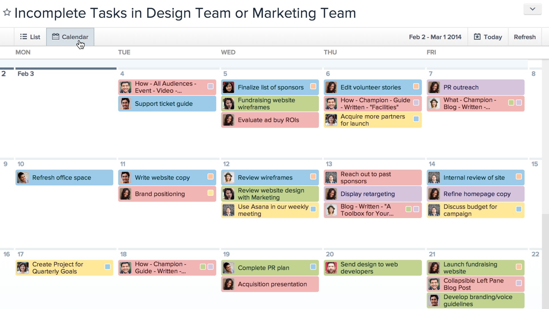 Asana tasks