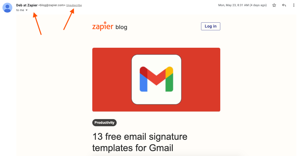 Screenshot of a Zapier email highlighting CAN-SPAM compliance