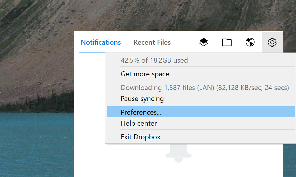 Dropbox preferences