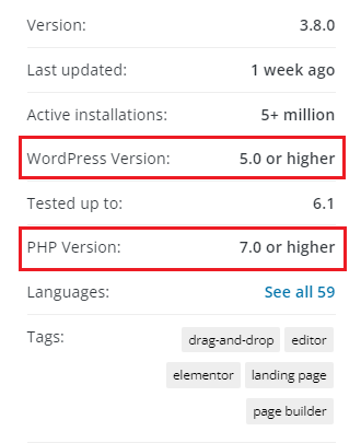Viewing the WordPress and PHP version of a plugin