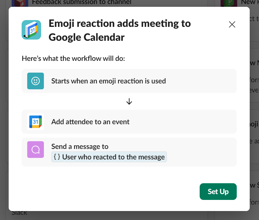 The join meeting reacji workflow in Slack Workflow Builder