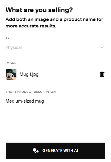 The screen for adding a new product to Squarespace