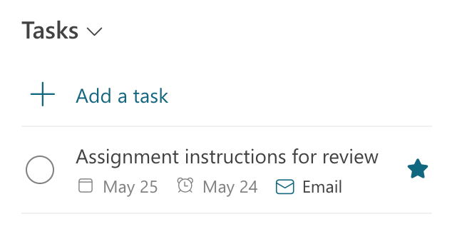 A My Day task. Under the task name is a due date, reminder date, and email source.