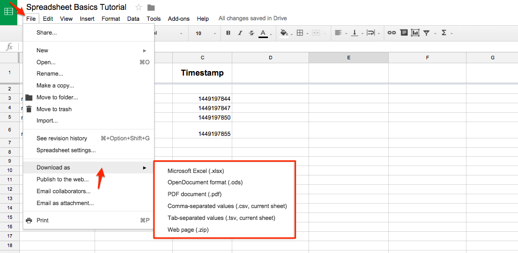 Download spreadsheet from Google Sheets