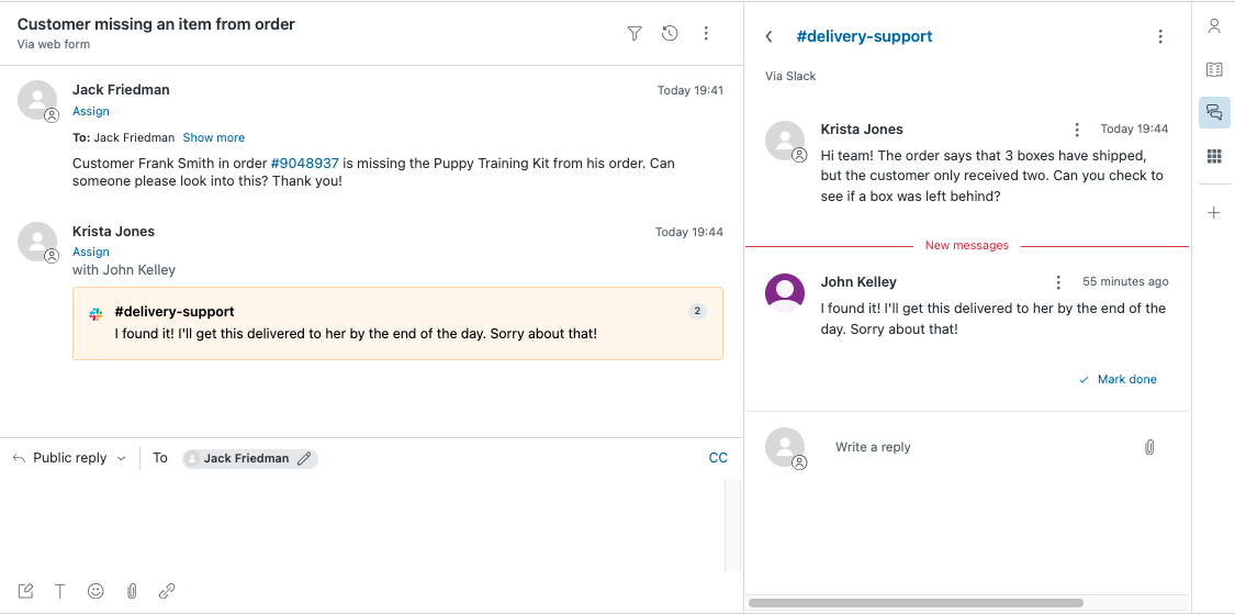 Sending a side conversation to Slack from Zendesk