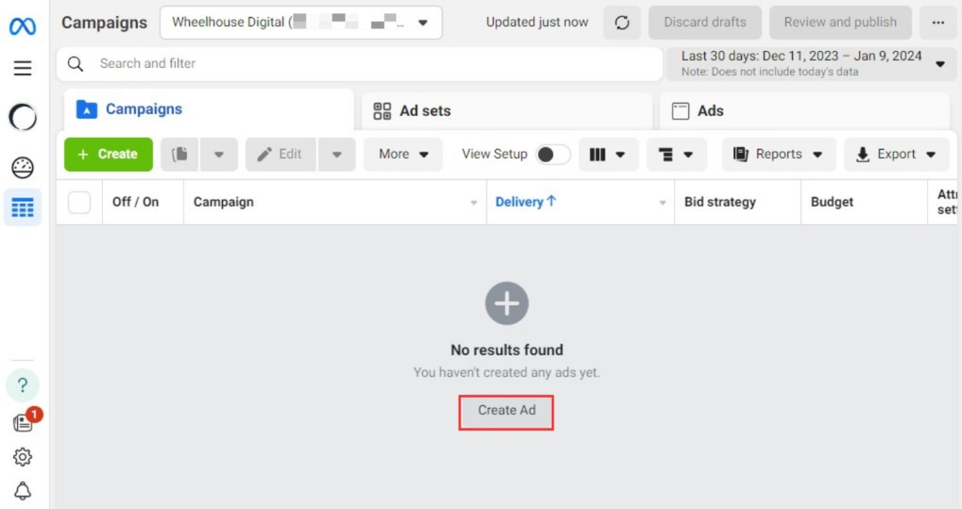 Clicking Create Ad in Facebook Ads Manager