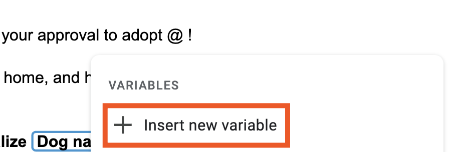 How to insert a new Google Docs variable.