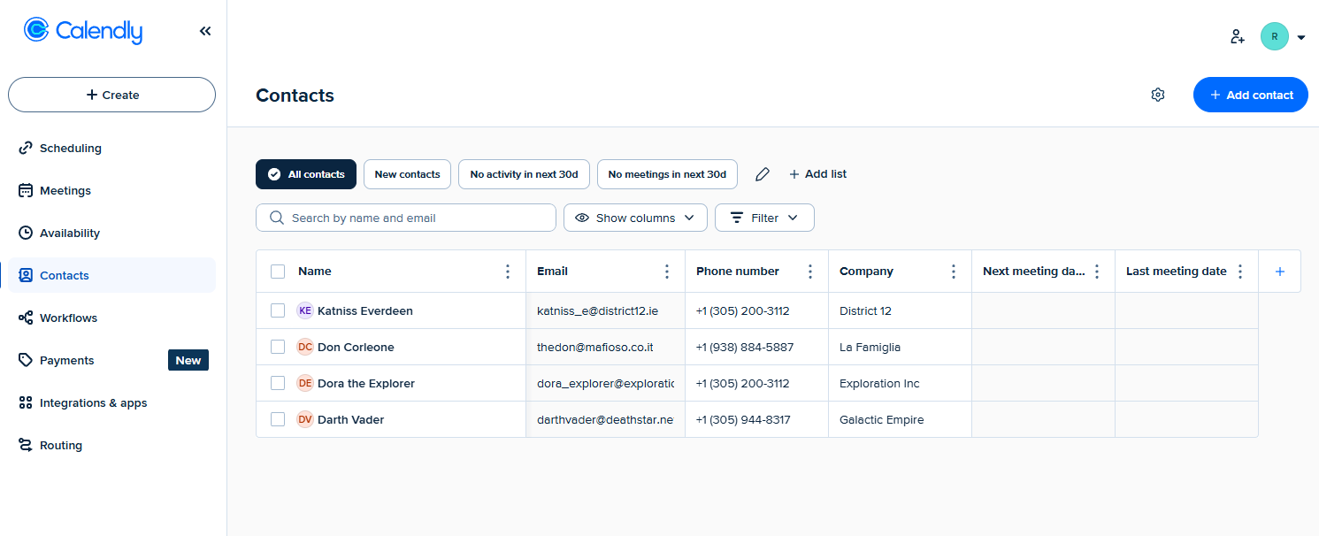 Calendly's Contacts feature