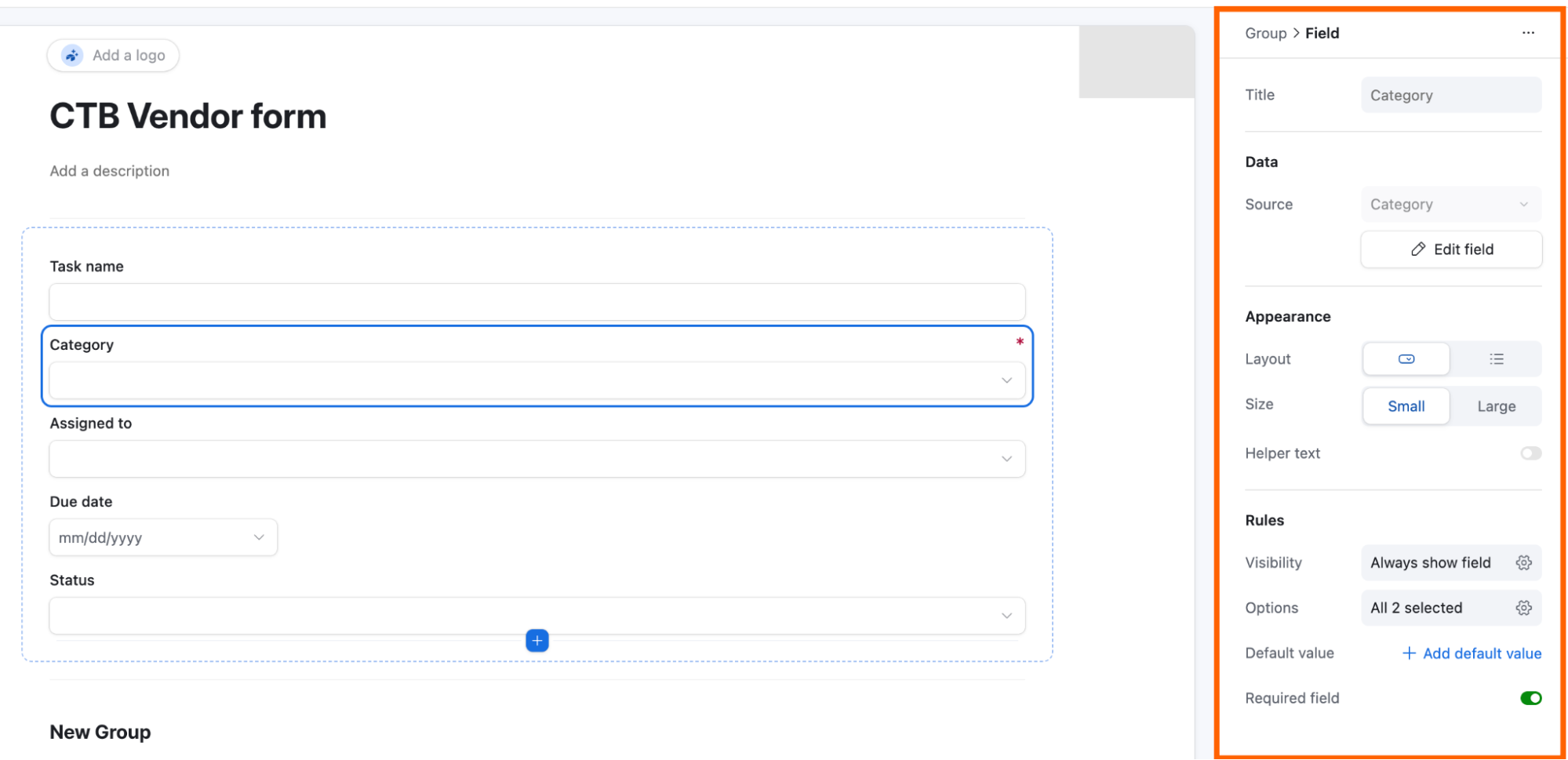 How to edit Airtable form fields using the interface designer.