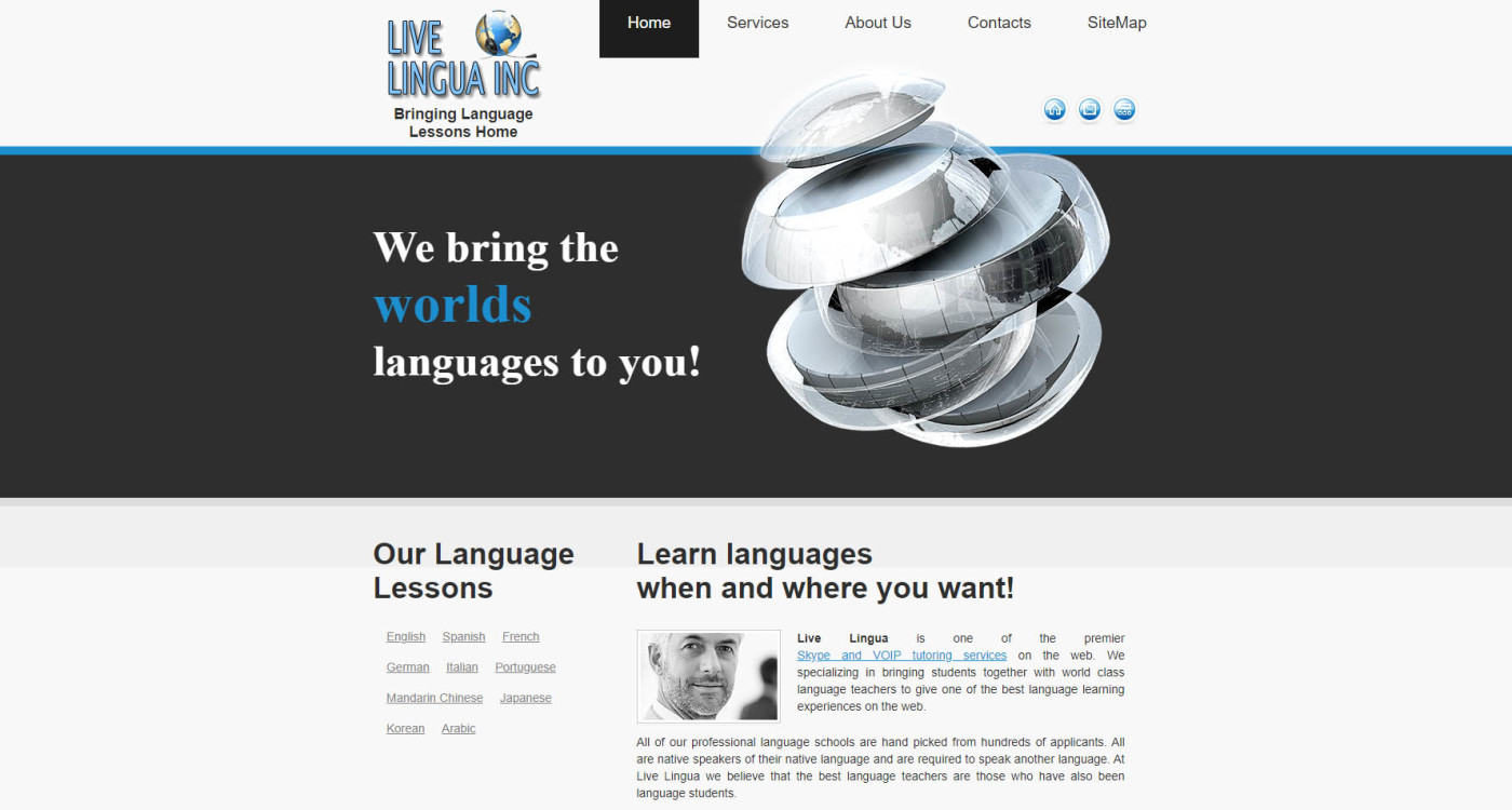 An early version of the Live Lingua website