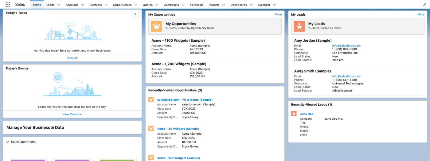 Screenshot of Salesforce's dashboard.