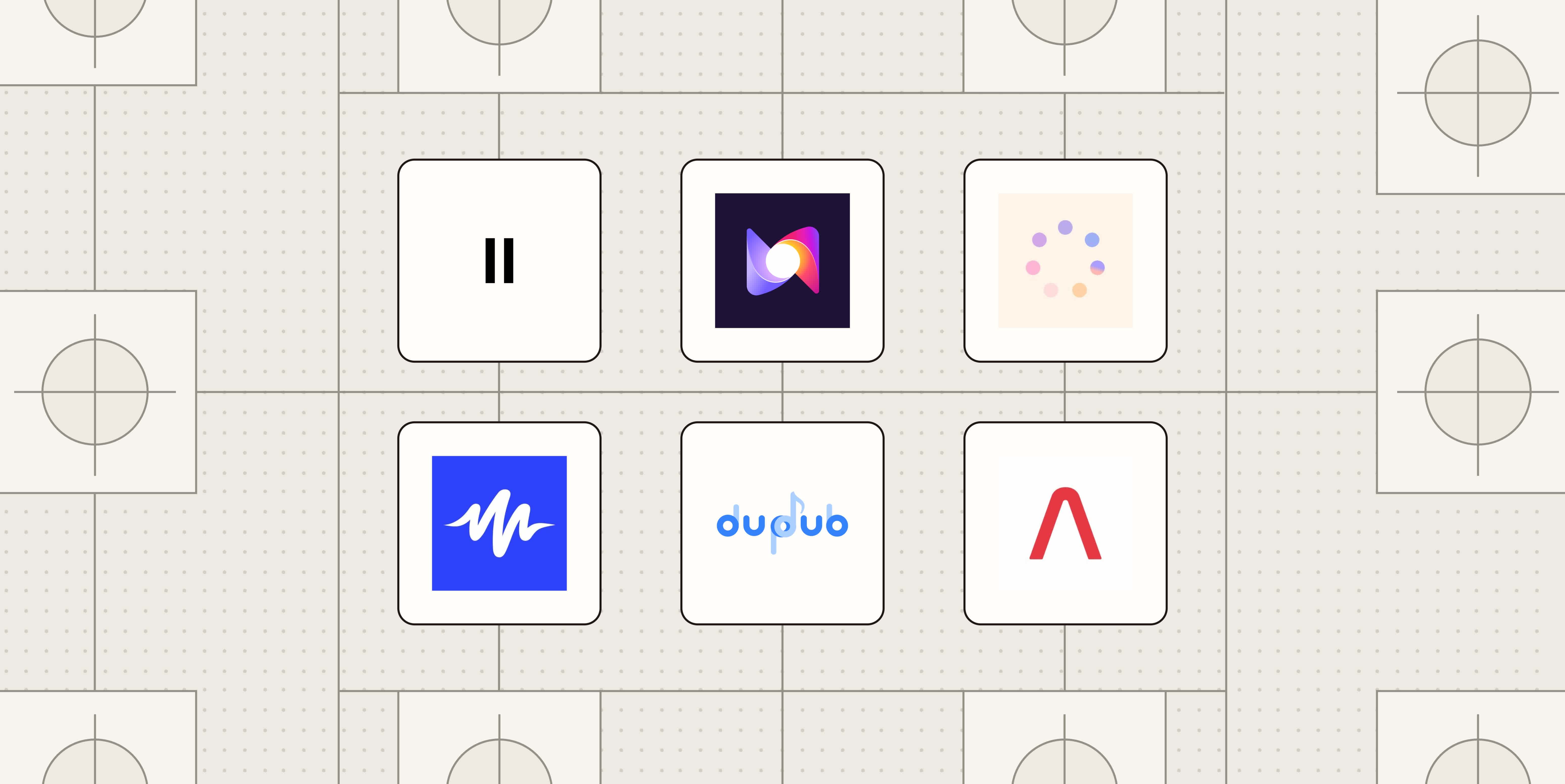 Hero image with the logos of the best AI voice generators