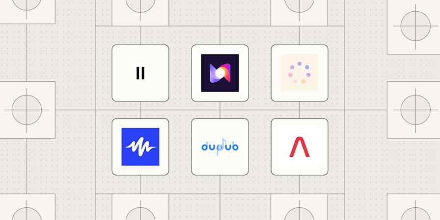 Hero image with the logos of the best AI voice generators