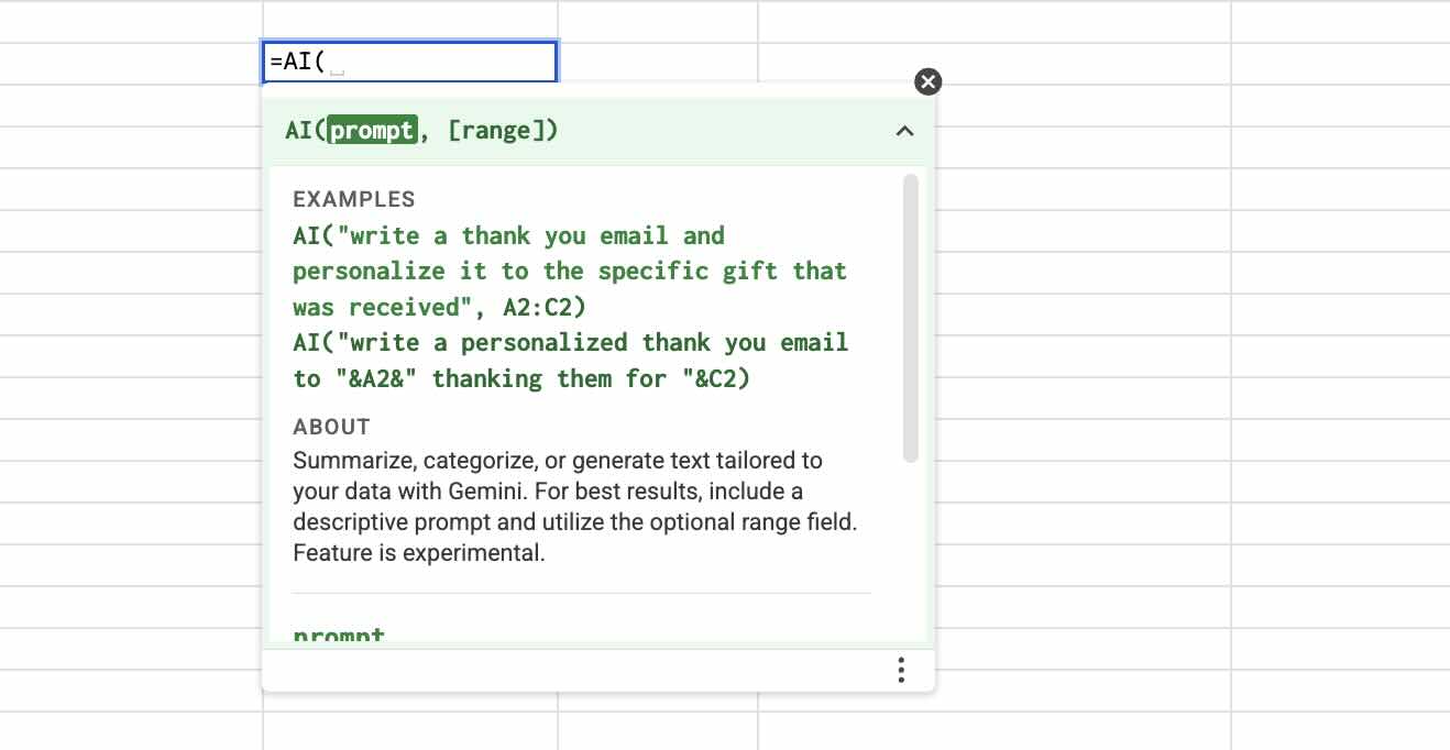 Gemini for Sheets in action