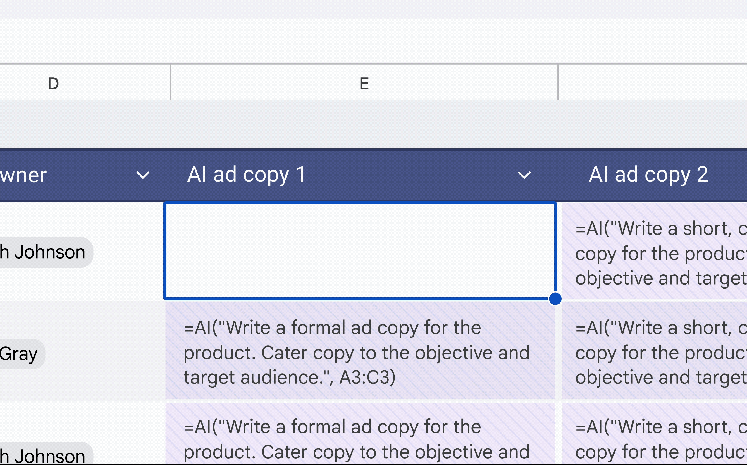 Gemini for Sheets in action