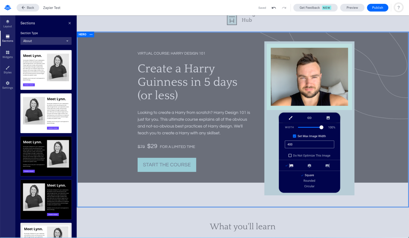 The interface for Leadpages, our pick for the best landing page builder for selling prod
