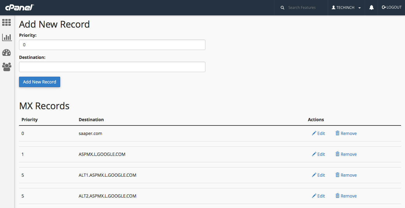 Add G Suite DNS records to cPanel