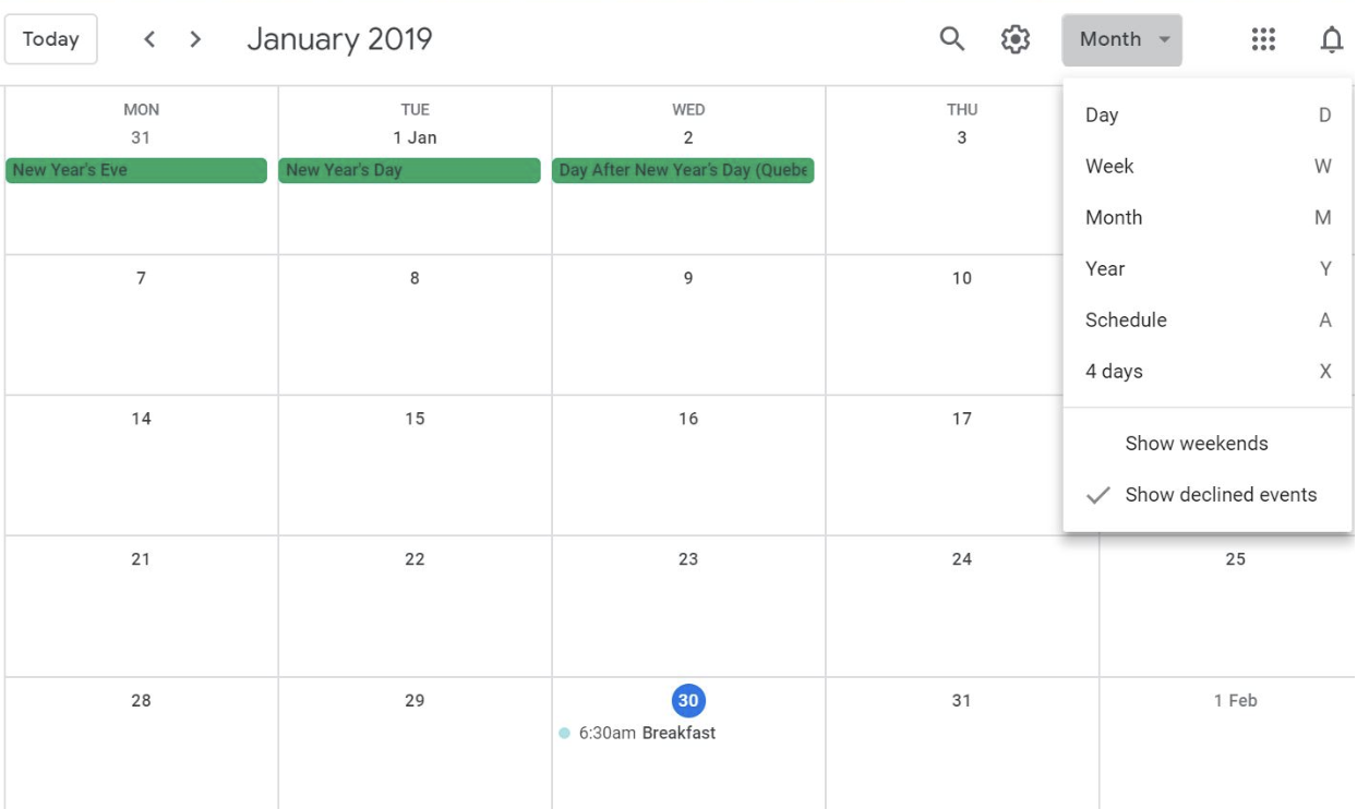 Viewing your calendar in month view
