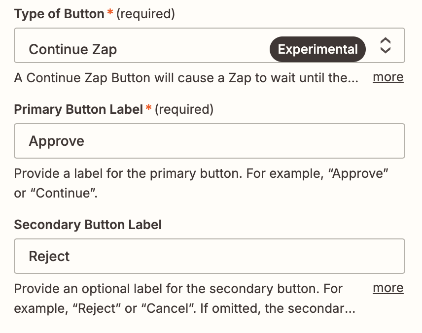 Screenshot of type of button labels